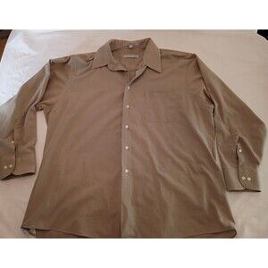 Geoffrey Beene Mens Button Shirt 17 .5 32-33 Beige Long Sleeve Casual Dress